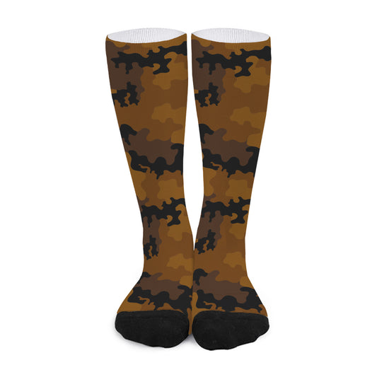 Dark Brown Camouflage Print Long Socks