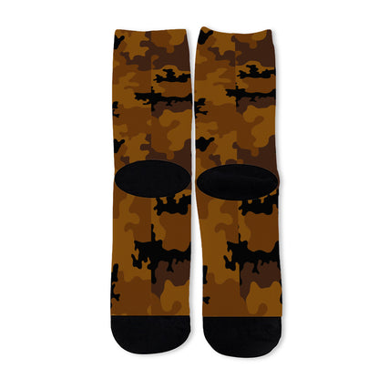 Dark Brown Camouflage Print Long Socks