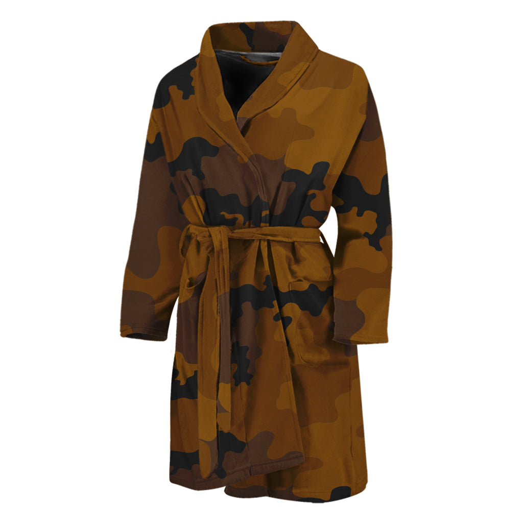 Dark Brown Camouflage Print Men's Bathrobe