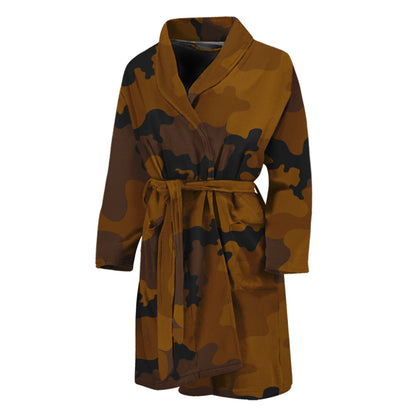 Dark Brown Camouflage Print Men's Bathrobe