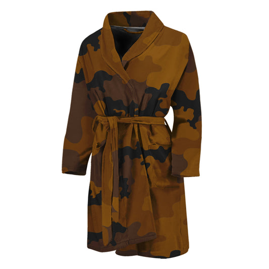 Dark Brown Camouflage Print Men's Bathrobe