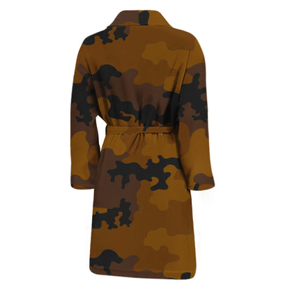 Dark Brown Camouflage Print Men's Bathrobe