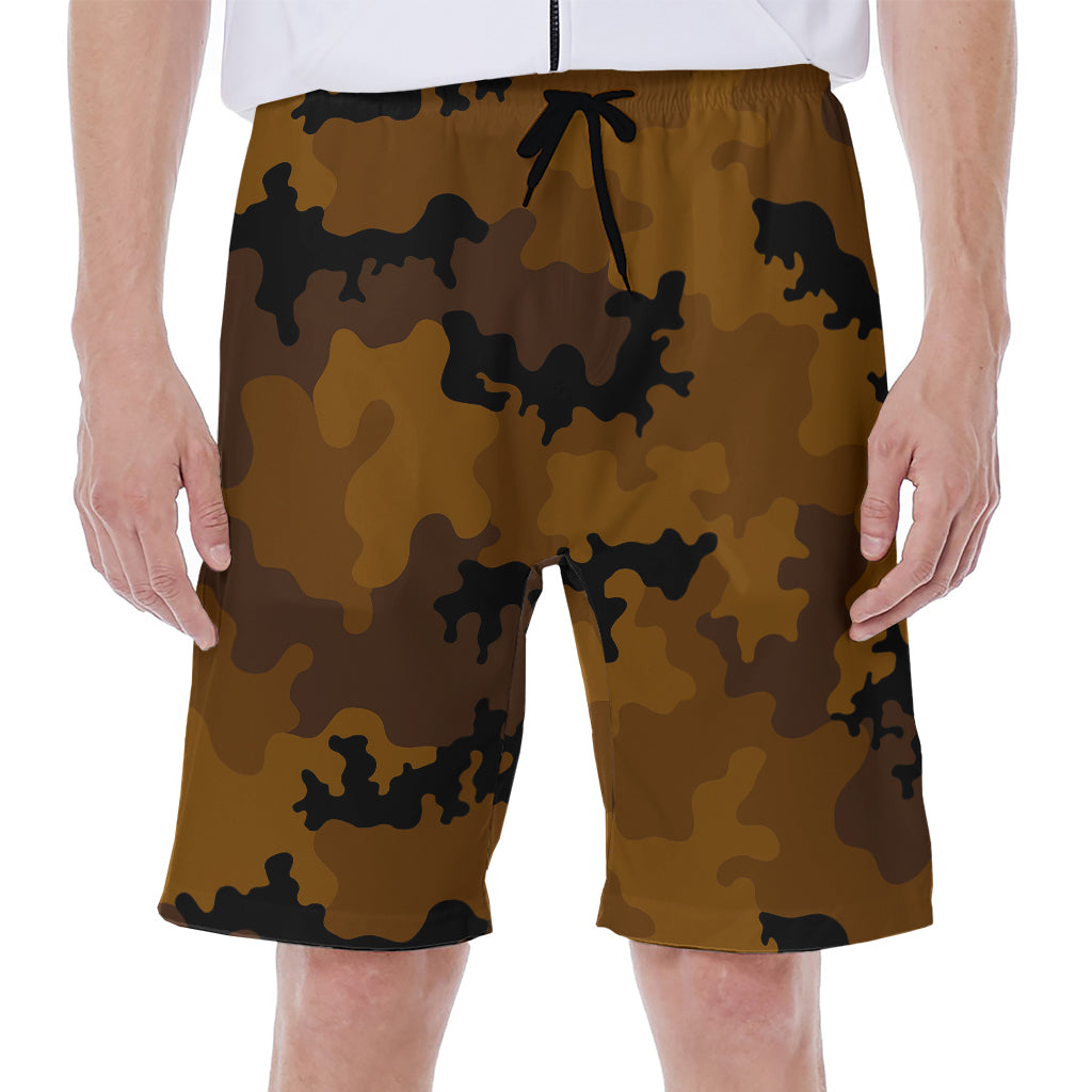 Dark Brown Camouflage Print Men's Beach Shorts