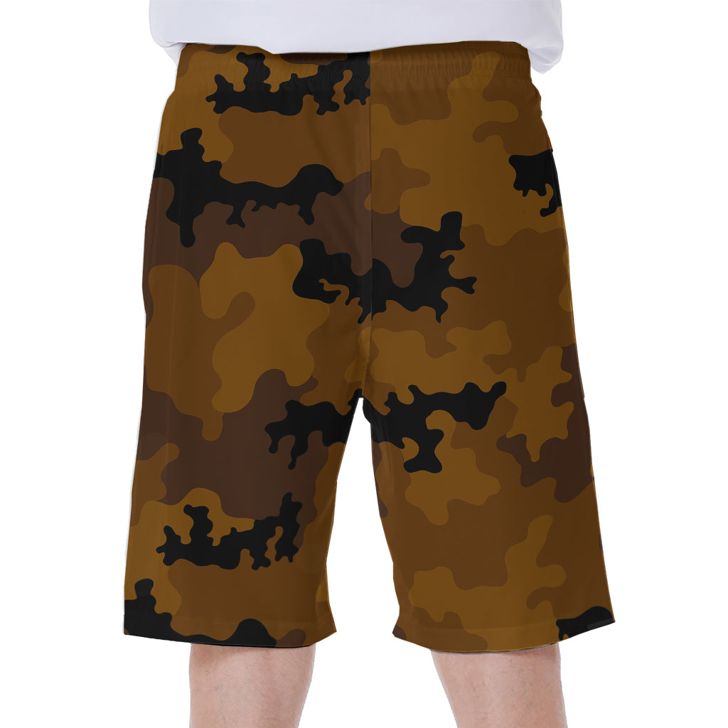 Dark Brown Camouflage Print Men's Beach Shorts