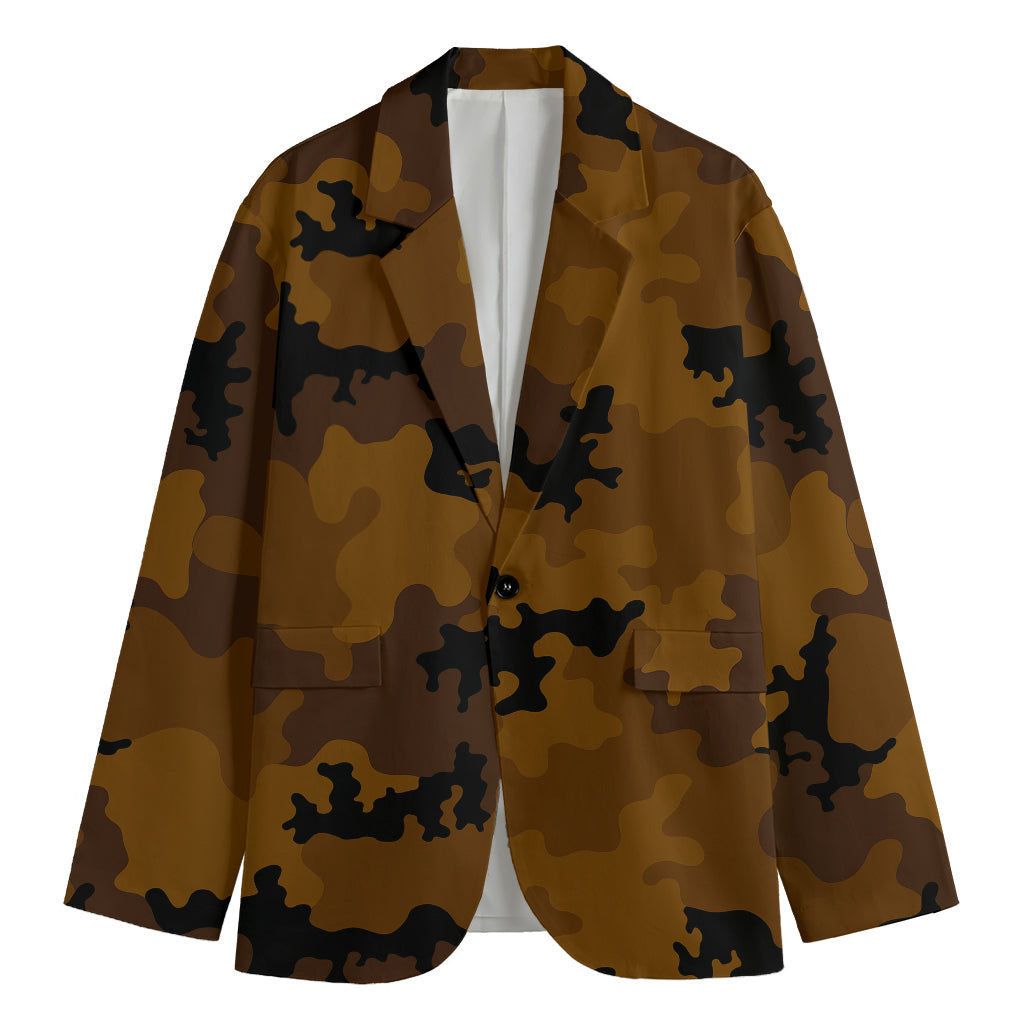 Dark Brown Camouflage Print Men's Blazer
