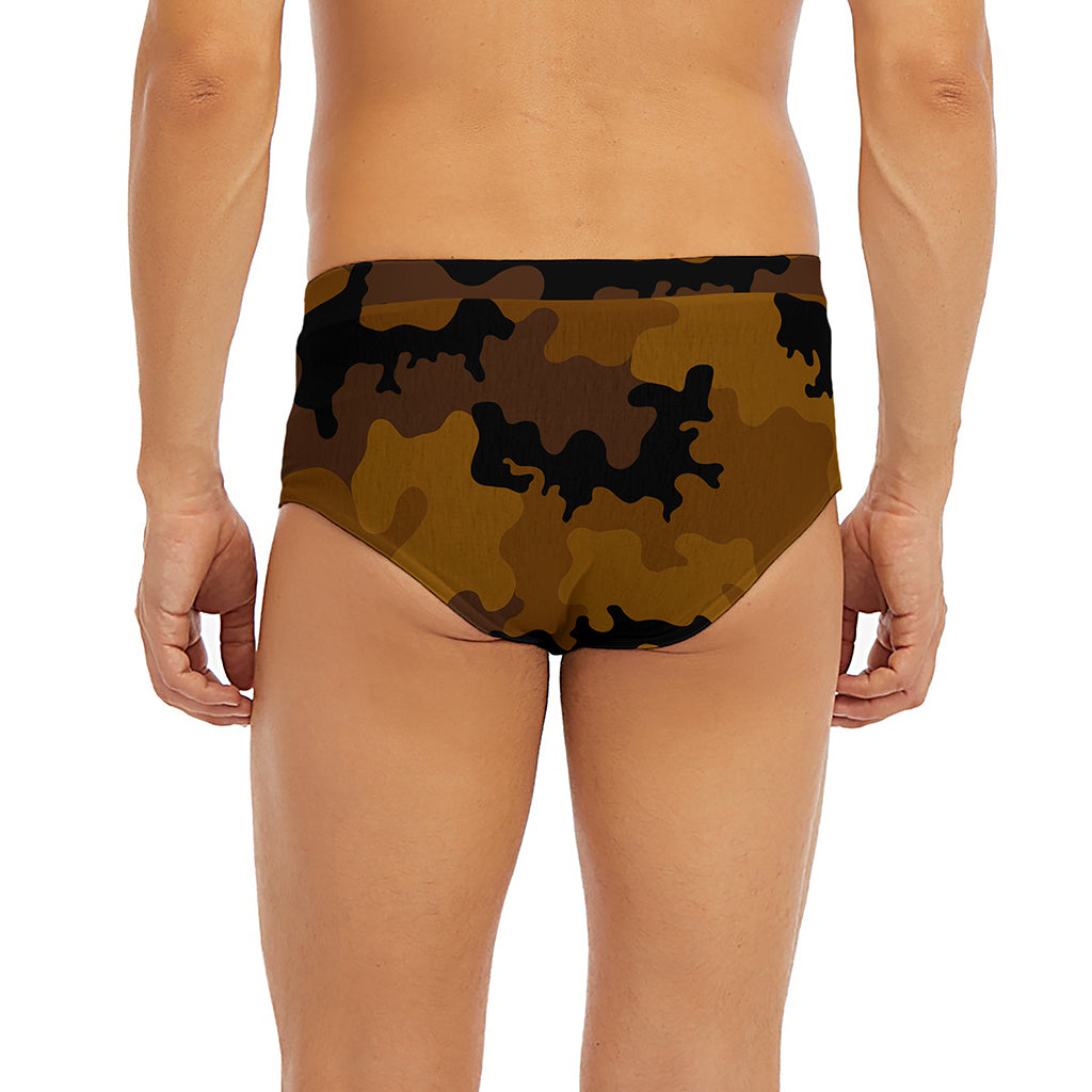 Dark Brown Camouflage Print Men's Briefs