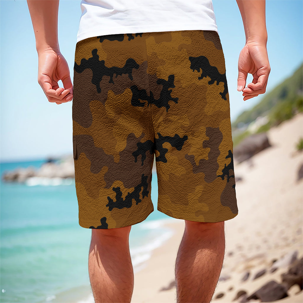 Dark Brown Camouflage Print Men's Cargo Shorts