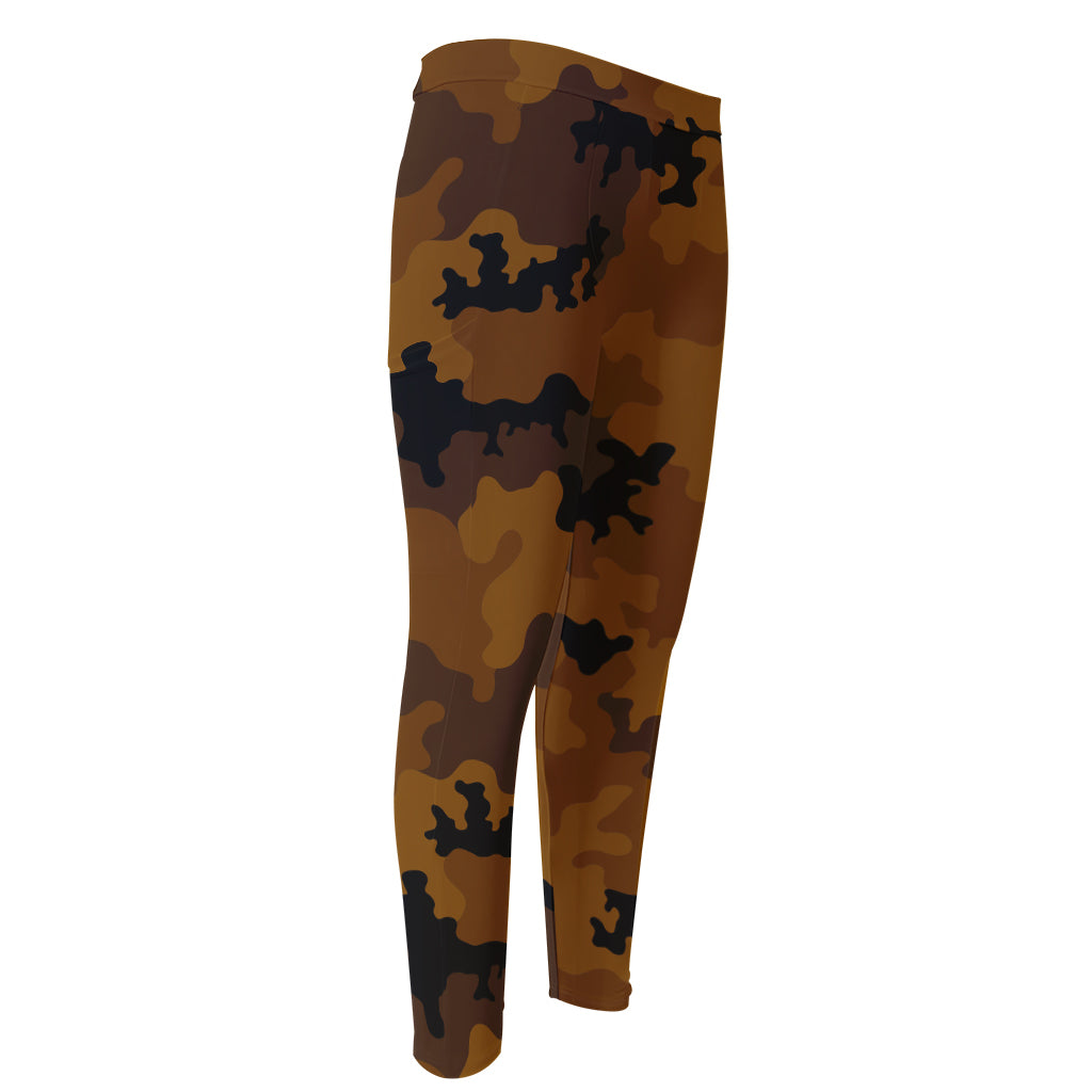 Dark Brown Camouflage Print Men's Compression Pants