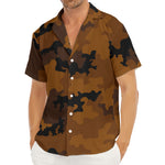Dark Brown Camouflage Print Men's Deep V-Neck Shirt