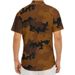 Dark Brown Camouflage Print Men's Deep V-Neck Shirt