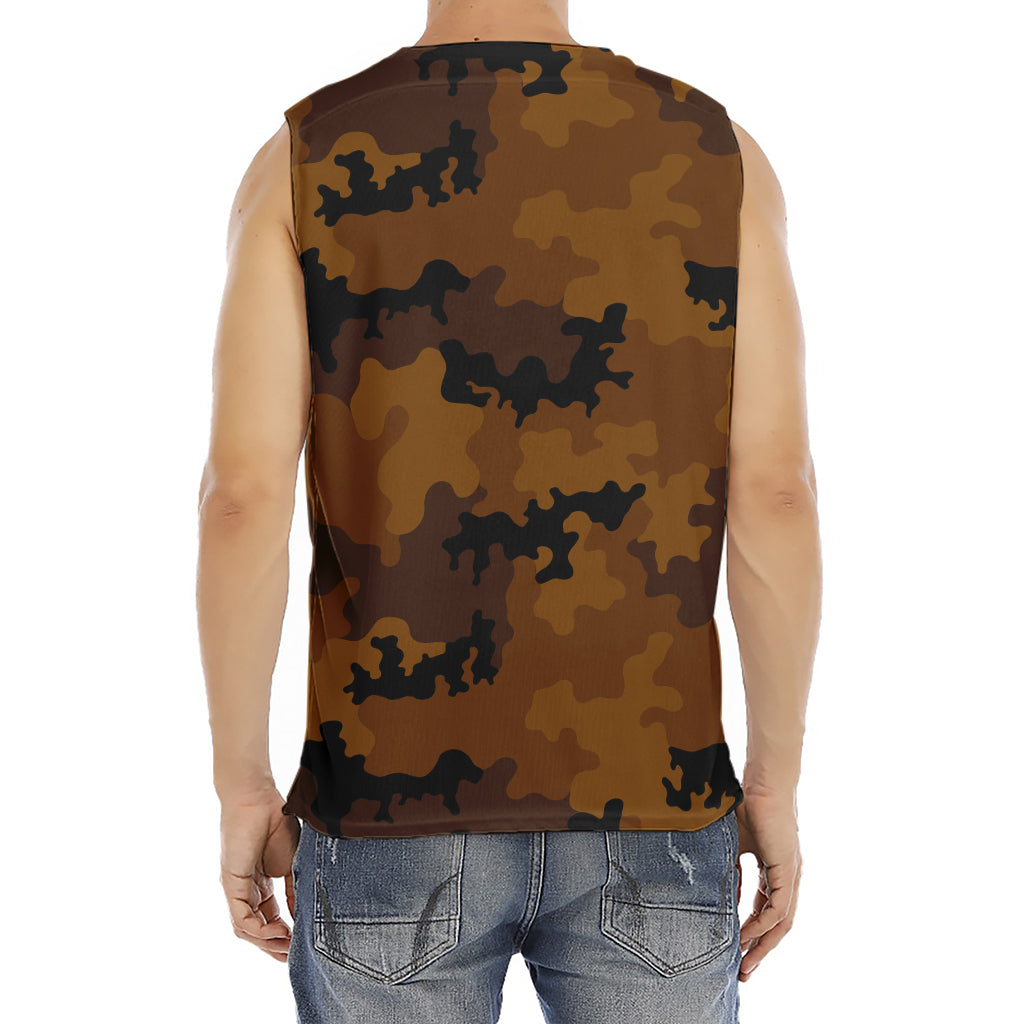 Dark Brown Camouflage Print Men's Fitness Tank Top