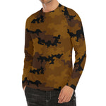 Dark Brown Camouflage Print Men's Long Sleeve Rash Guard