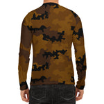 Dark Brown Camouflage Print Men's Long Sleeve Rash Guard