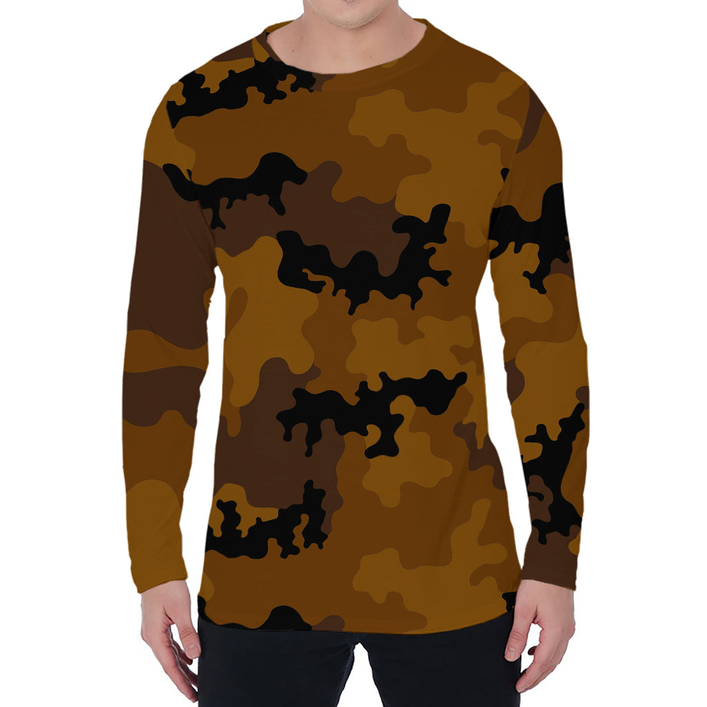 Dark Brown Camouflage Print Men's Long Sleeve T-Shirt