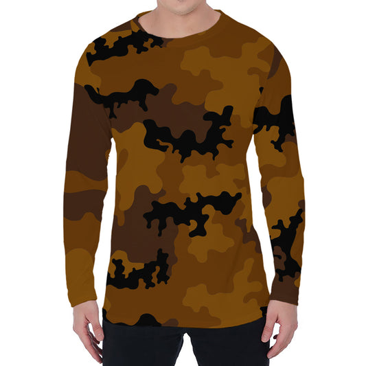 Dark Brown Camouflage Print Men's Long Sleeve T-Shirt