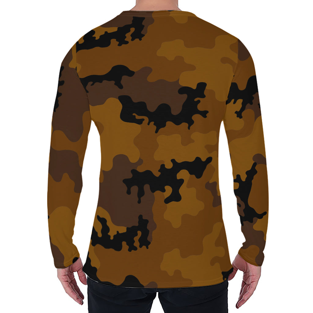 Dark Brown Camouflage Print Men's Long Sleeve T-Shirt