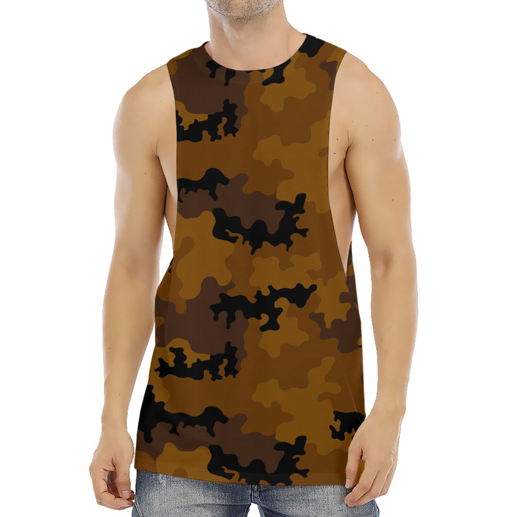 Dark Brown Camouflage Print Men's Muscle Tank Top