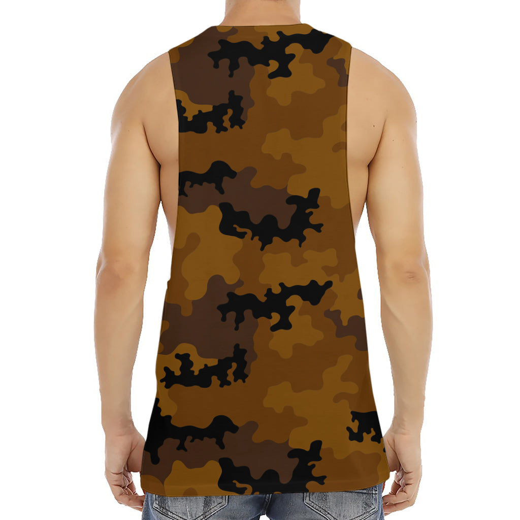 Dark Brown Camouflage Print Men's Muscle Tank Top