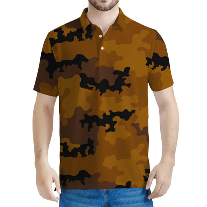Dark Brown Camouflage Print Men's Polo Shirt
