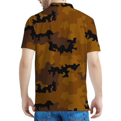 Dark Brown Camouflage Print Men's Polo Shirt