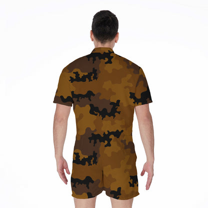 Dark Brown Camouflage Print Men's Rompers