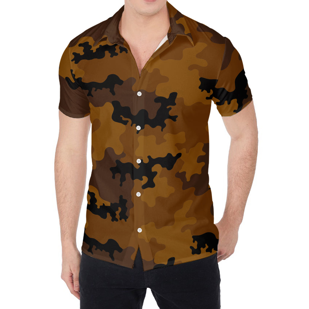 Dark Brown Camouflage Print Men's Shirt