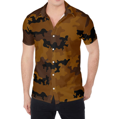 Dark Brown Camouflage Print Men's Shirt