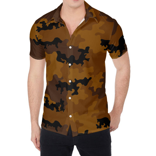 Dark Brown Camouflage Print Men's Shirt