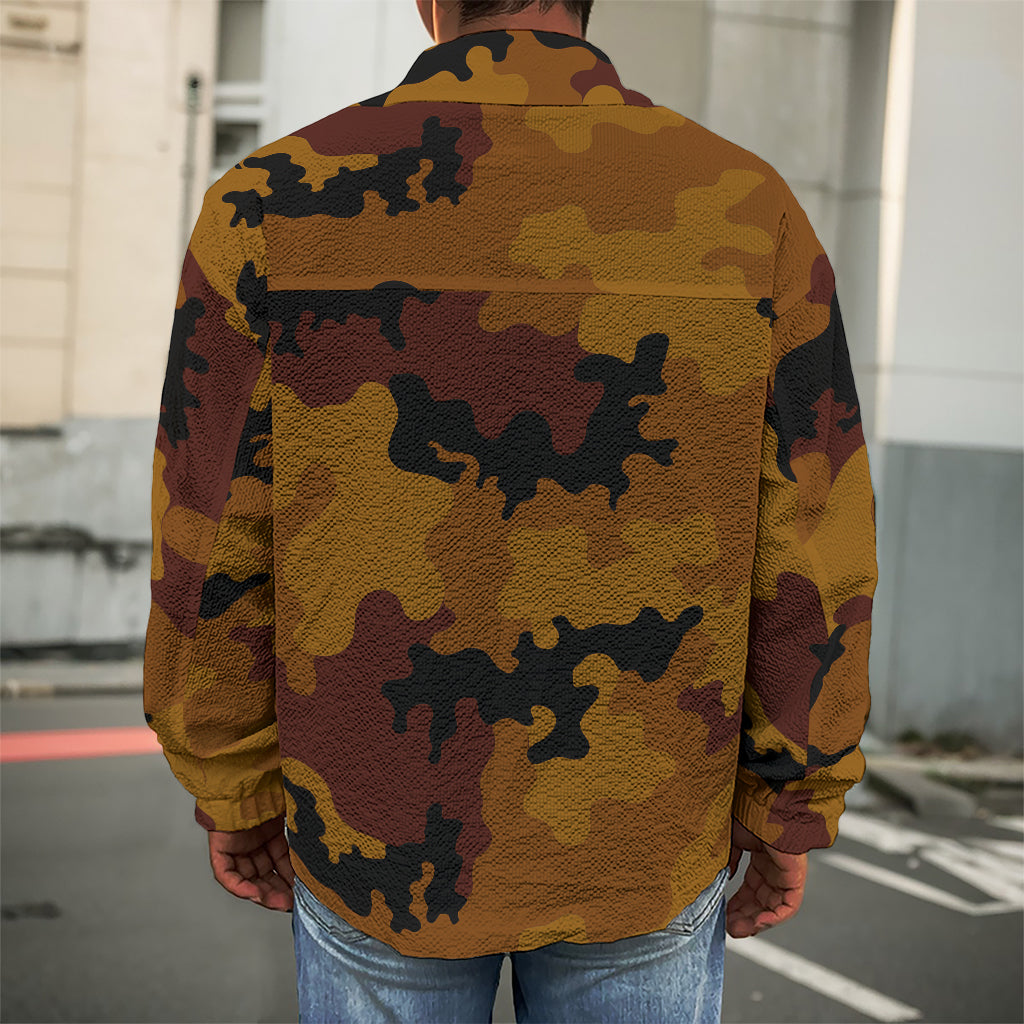 Dark Brown Camouflage Print Men's Shirt Jacket