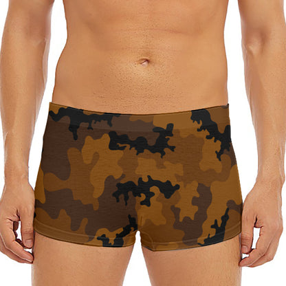 Dark Brown Camouflage Print Men's Short Boxer Briefs