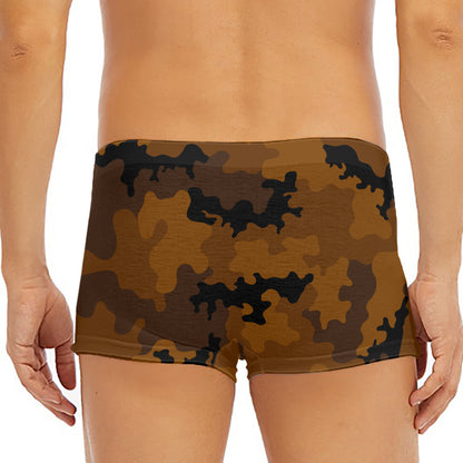 Dark Brown Camouflage Print Men's Short Boxer Briefs