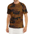Dark Brown Camouflage Print Men's Short Sleeve Rash Guard