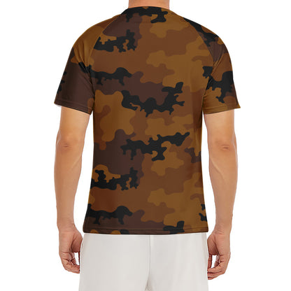 Dark Brown Camouflage Print Men's Short Sleeve Rash Guard