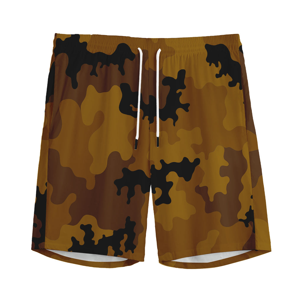 Dark Brown Camouflage Print Men's Sports Shorts