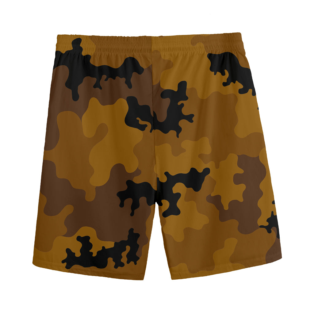 Dark Brown Camouflage Print Men's Sports Shorts
