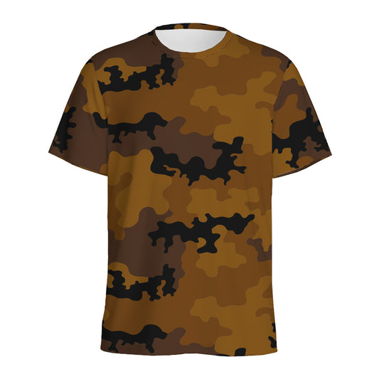 Dark Brown Camouflage Print Men's Sports T-Shirt