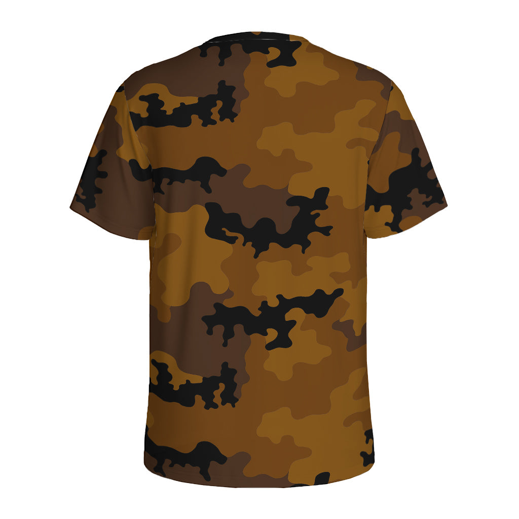 Dark Brown Camouflage Print Men's Sports T-Shirt