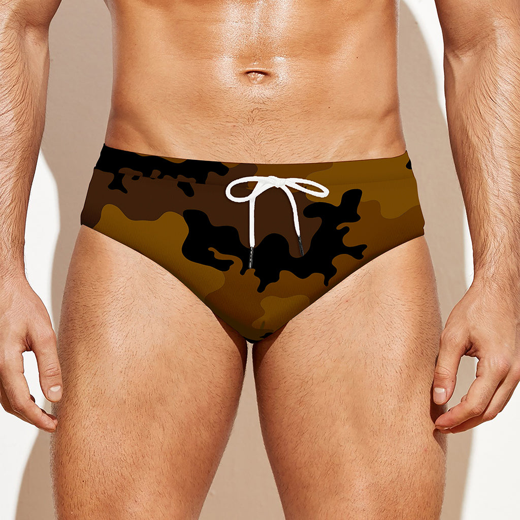 Dark Brown Camouflage Print Men's Swim Briefs