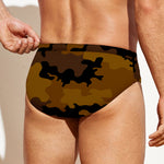 Dark Brown Camouflage Print Men's Swim Briefs