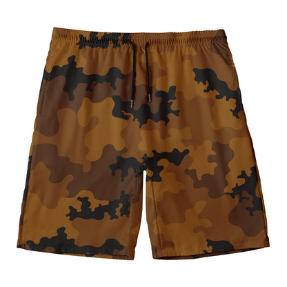 Dark Brown Camouflage Print Men's Swim Trunks