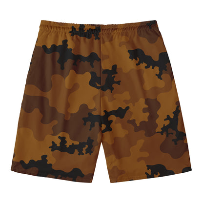 Dark Brown Camouflage Print Men's Swim Trunks