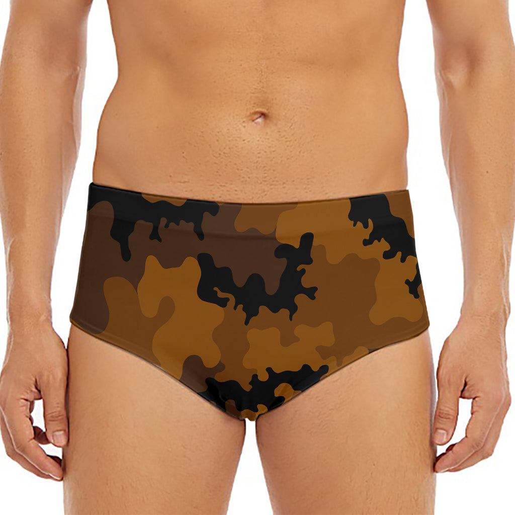 Dark Brown Camouflage Print Men's Triangle Swim Briefs