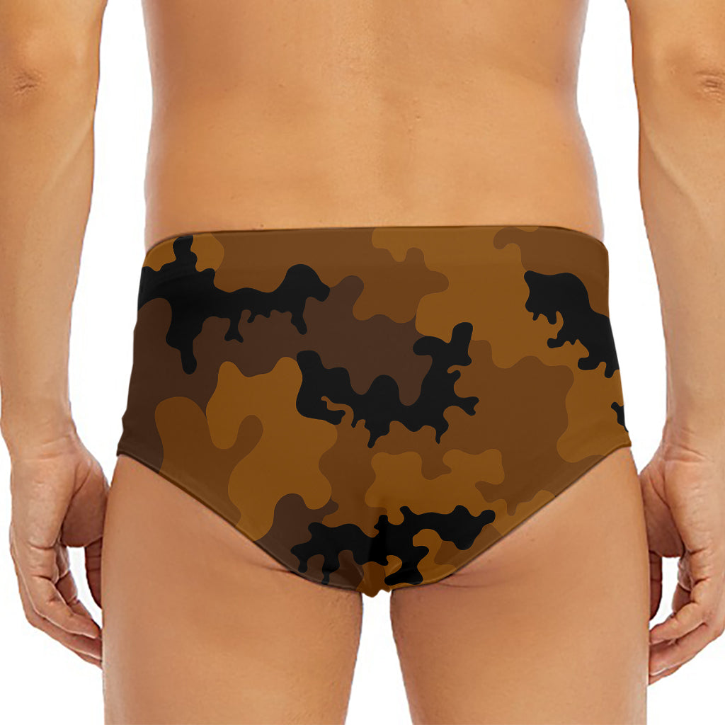 Dark Brown Camouflage Print Men's Triangle Swim Briefs