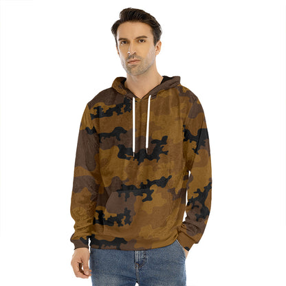 Dark Brown Camouflage Print Men's Velvet Pullover Hoodie