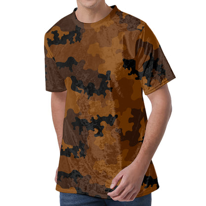Dark Brown Camouflage Print Men's Velvet T-Shirt