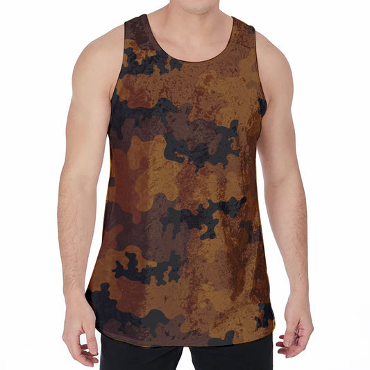 Dark Brown Camouflage Print Men's Velvet Tank Top