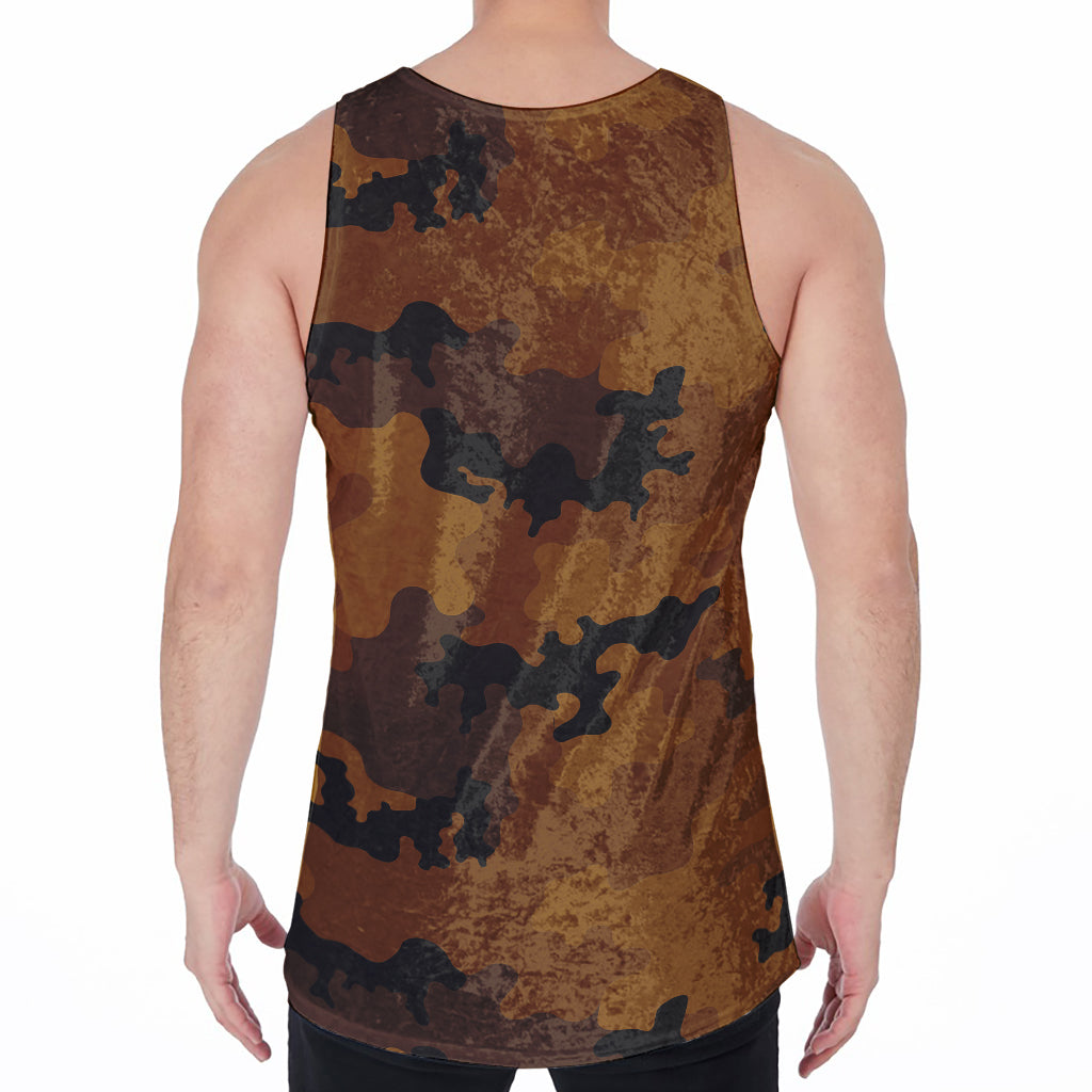 Dark Brown Camouflage Print Men's Velvet Tank Top