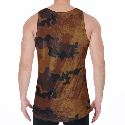 Dark Brown Camouflage Print Men's Velvet Tank Top