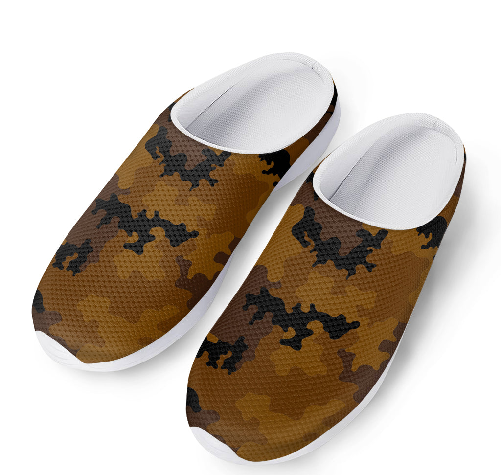 Dark Brown Camouflage Print Mesh Casual Shoes