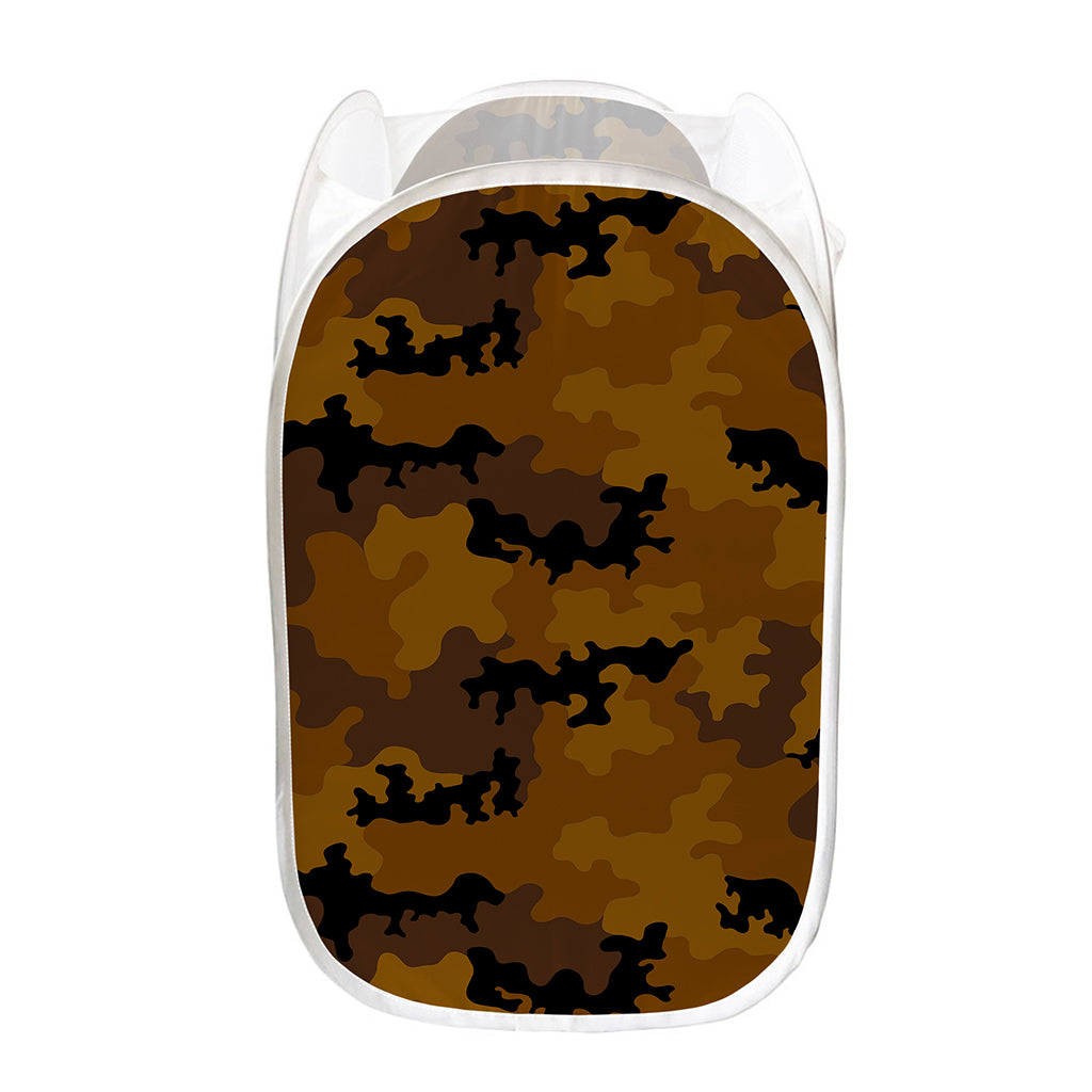 Dark Brown Camouflage Print Mesh Laundry Hamper